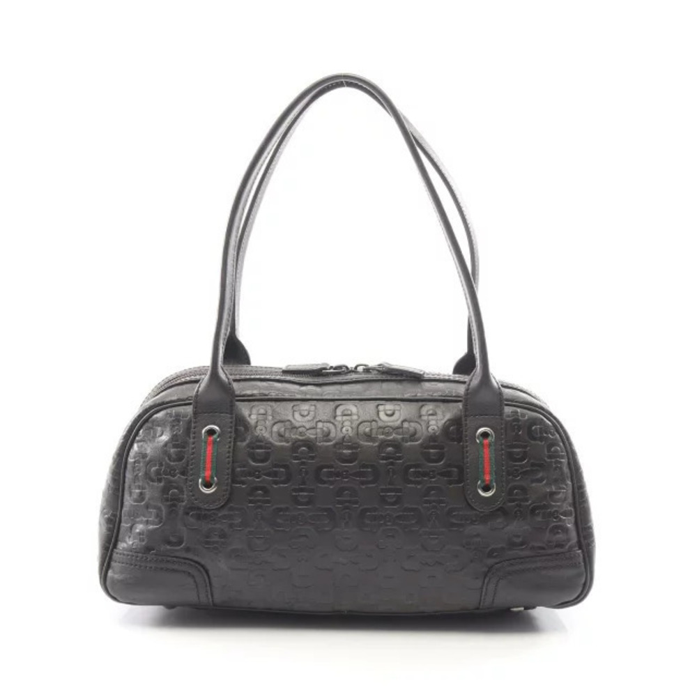 Gucci leather embossed Boston Princy shoulder bag web Black